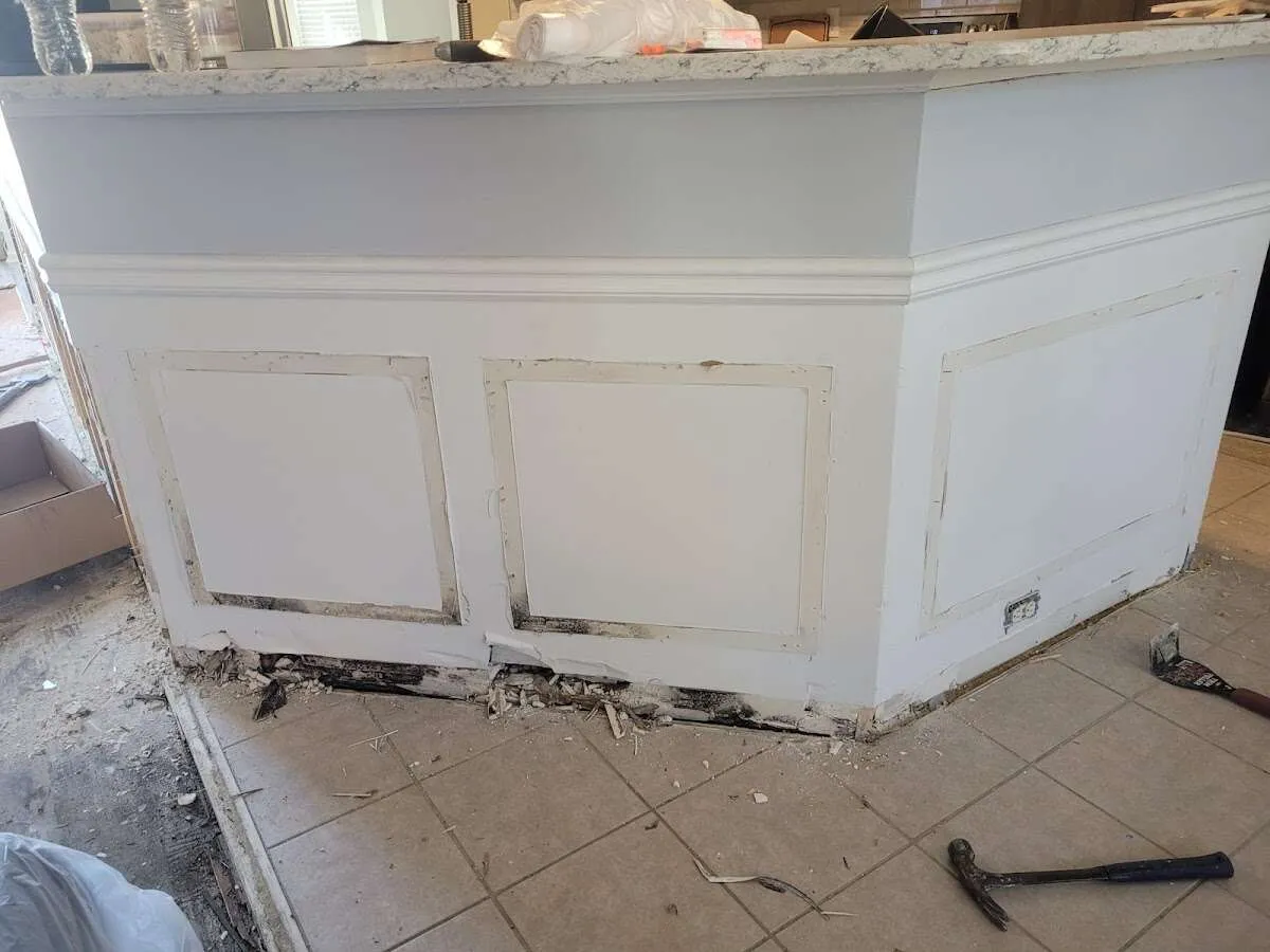 Water damage and mold on kitchen during Storm Damage Restoration in Vancouver
